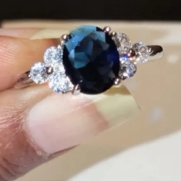 Womens 925 Dazzling 8ct Brilliant Cut Blue Gemstone Ring Sz 11